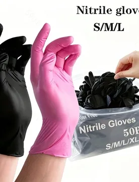Piezas Guantes desechables de nitrilo rosa profundo y negro, tallas S/M/L, sin látex, no alérgicos, adecuados para cocina, baño, hogar Rosa-S - Shein - FashionsVida