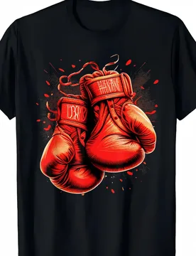 Men's cotton T-shirt, loose-fitting short-sleeved round tie, red boxing gloves, graphic printed T-shirt - Aliexpress - FashionsVida