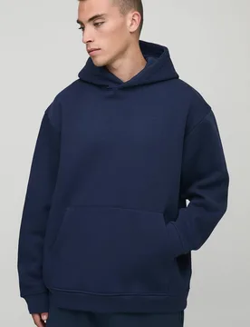Herren Basic Oversized Over-the-Head Hoodie Sweatshirt Navy Größe Large - boohooMAN - FashionsVida