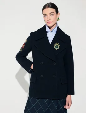 Abrigo de paño de mujer cruzado con parches - Lola Casademunt - FashionsVida