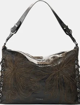 Bolso hombro grande efecto piel con bordados florales - Desigual - FashionsVida