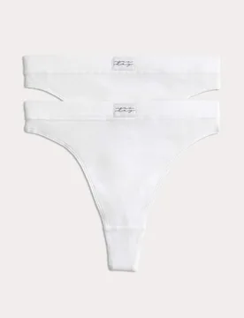 Pack Juni Cotton Rib High Waisted Thongs White female - B by Boutique - FashionsVida