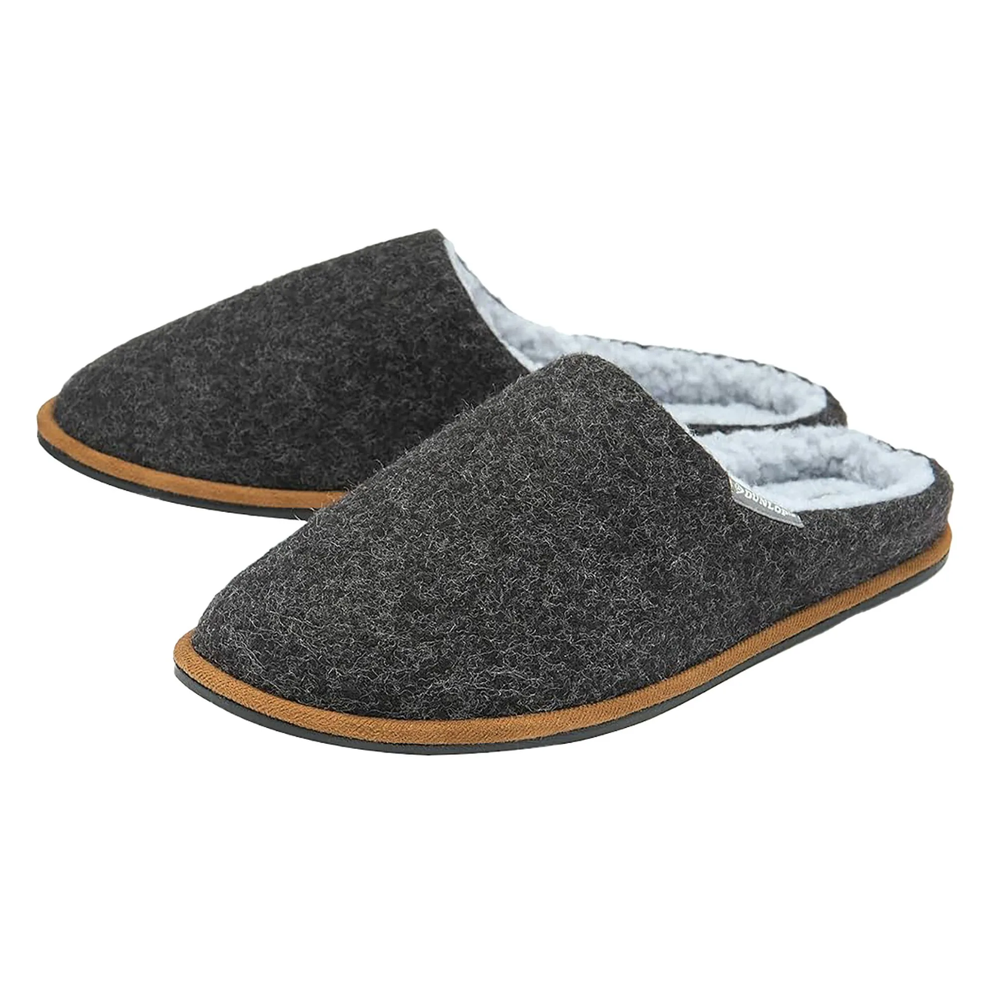 Mens Plush Lined Mule Slippers With Memory Foam - Grey - Size Uk 12 - Dunlop - FashionsVida