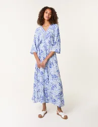 Embellished V Front & Back Maxi Dress - M/L / BLUE - female