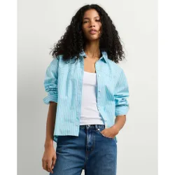 Camisa de mujer popelín rayas fit cropped