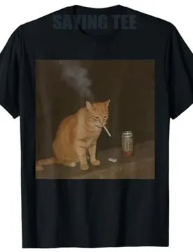 Kitty Meme Cat Smoking Cigarette and Beer Baddies Get Saddies T-Shirt Men's Fashion Drinking Lover Y2k Design Graphic Outfit Tee - Aliexpress - FashionsVida