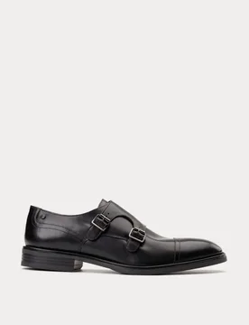 Leather Double Monk Strap Shoes Black male - Base london - FashionsVida
