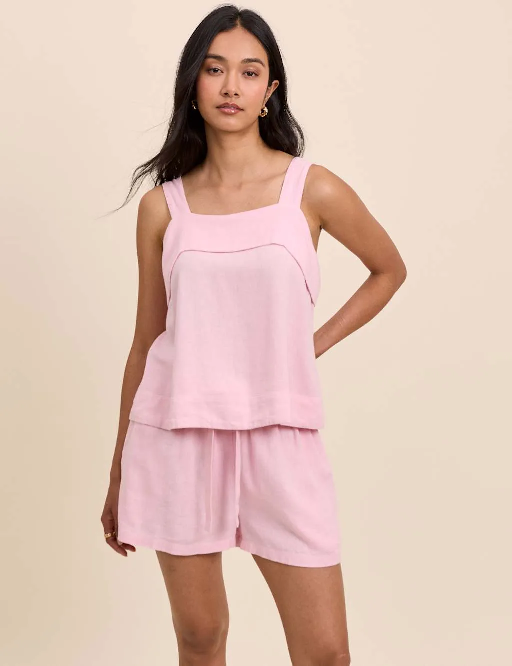 Square Neck Tie Back Tank Top Pink female - Nobody's Child - FashionsVida
