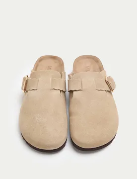 Suede Scallop Edge Strap Clogs Sand female - M&S - FashionsVida