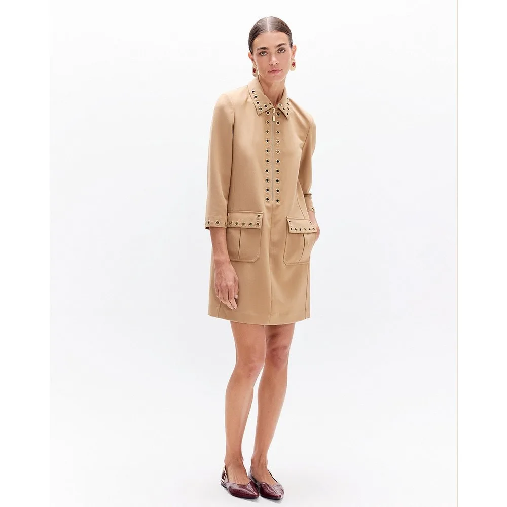Vestido corto eyelets con cremallera - Lola Casademunt - FashionsVida