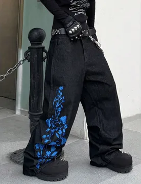 Hearty Haven 1 pieza Pantalones vaqueros de pierna ancha holgados y cómodos para hombre, estilo streetwear con bordado, versátiles para todas las es - Shein - FashionsVida