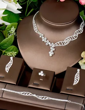 HIBRIDE Geometric 4PCS Zirconia Necklace Earring Set African Dubai Bridal Jewelry Set For Women Party Dress Accessories N-493 - Aliexpress - FashionsVida