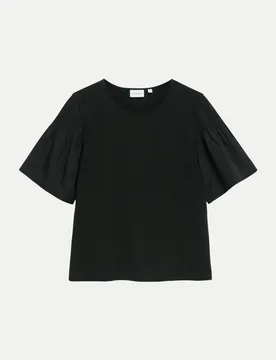 T-Shirt mit Smok-Detail Schwarz 34 - Comma - FashionsVida
