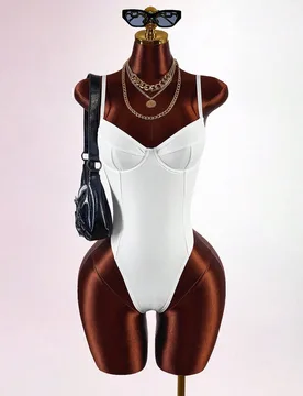 Body sexy de mujer con estructura, escote bajo y recortes, blanco, para verano y noche M - Shein - FashionsVida