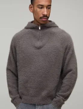 Herren Entspannter Raglan-Kapuzenpullover Mit Extrem Flauschigem Strick Taupe Größe XL - boohooMAN - FashionsVida