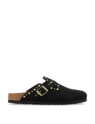 Boston Suede Rivet Footbed Clog Mules Black female