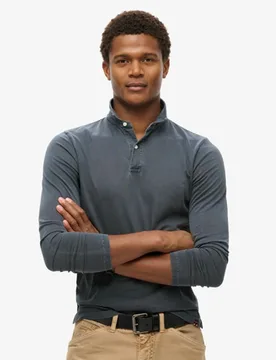 Superdry Herren Langärmeliges Studios Polohemd aus Jersey Marineblau - Größe: L - 54.99 - FashionsVida