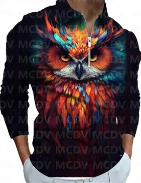 New Men's Long Sleeve Zipper Polo Shirt Owl 3D Printed Polo Long Sleeve T Shirt Casual Tops - Aliexpress - FashionsVida