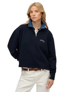 Polo A Maniche Lunghe Athletic Essential Graphic Rugby Eclipse Navy L - Superdry - FashionsVida