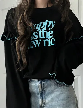 Camiseta de manga larga con estampado y volantes para mujer S - Shein - FashionsVida