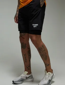 Mens Tall Training Dept 7inch 2in1 Short - Black - Size X-Small - boohooMAN - FashionsVida