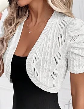Chaqueta corta de manga corta blanca elegante para mujer, estilo bohemio, para concierto L - Shein - FashionsVida