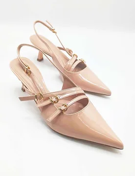Women's Azzura Pointed Toe 3 Strap Buckle Detail Slingback Court Shoes in Nude Size: 4 - Nude - Size: 4 - Miss Diva - FashionsVida
