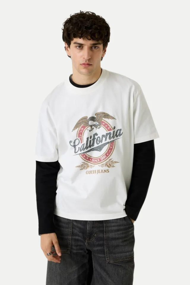 Oversized T-Shirt mit Logoprint Weiß L - Guess - FashionsVida