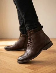 Leather Lace-Up Casual Boots Dark Brown male