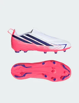 Scarpe da calcio F50 Hyperfast League Laceless Firm Ground bambini 33 Cloud White / Solar Purple / Solar Turbo - Adidas - FashionsVida