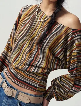 Camiseta de punto a rayas casual para mujer S - Shein - FashionsVida