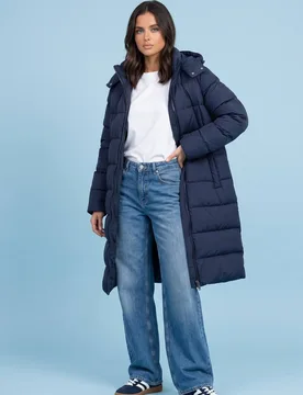 Women's Seamless Puffer Jacket in Navy Size: 18 - Navy - Size: 18 - Urban Bliss - FashionsVida