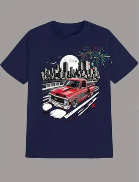 Vintage Red Pickup Truck&City Skyline Graphic-with Urban Nightlife design-100%cotton O-neck short sleeve printed men's T-shirt - Aliexpress - FashionsVida