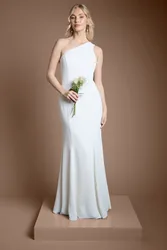 Womens One Shoulder Wedding Dress - White - Size 8 Uk