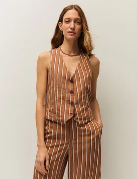Chaleco de rayas diplomáticas de mujer con botones - System Action - FashionsVida