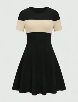 Vestido de manga corta de moda con contraste de color, versátil y adecuado para citas y uso diario XXL - Shein - FashionsVida
