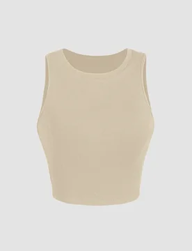 Womens Basic Crop Top - Natural - Size X-Large - Hiccup - FashionsVida