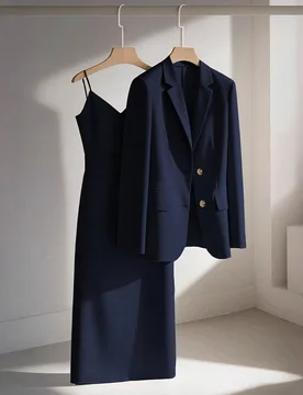 Conjunto de 2 piezas para mujer con blazer informal de color caqui y vestido recto con cintura ceñida y tirantes finos, versátil para ir al trabajo - Shein - FashionsVida