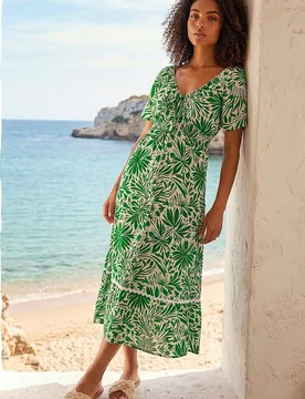 Women's Abstract Ric Rac Trim Dress in Green Size: 10 - Green - Size: 10 - Dusk - FashionsVida