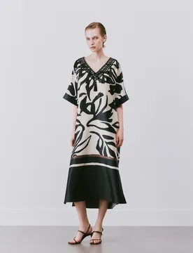 Vestido midi estilo túnica con borlas en escote - Woman Fiesta El Corte Inglés - FashionsVida