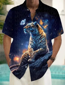 Tiger Pattern Men's Hawaiian Shirt Stretch Easy Care Camp Shirt Big Tall - Aliexpress - FashionsVida