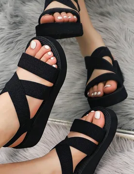 Nuevo para 2024 Sandalias de cuña con plataforma y tiras de tobillo para mujer CN36 - Shein - FashionsVida