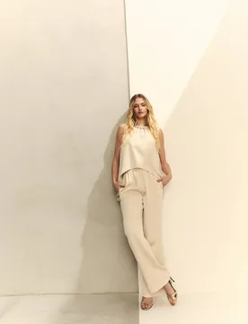 Pantalón de mujer ancho con brillo - Hannibal Laguna Collection - FashionsVida