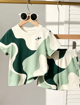 Conjunto de 2 piezas para niño pequeño, estilo casual y cool con diseño de bloques de color e impresión, camiseta de manga corta con cuello redond - Shein - FashionsVida