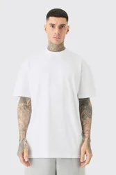 Mens Tall Oversized Extended Neck T-Shirt - White Cotton - Size Small