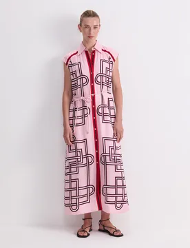 Printed Tie Waist Maxi Shirt Dress Pink Mix female - Sportscraft - FashionsVida