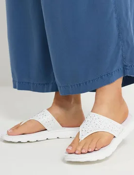 Women's Diamante T-Bar Sandals In Wide E Fit in White Size: 6E - White - Size: 6E - Yours - FashionsVida