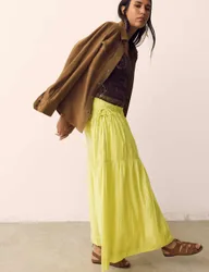 Ruched Waist Midi Tiered Skirt Soft Lime female