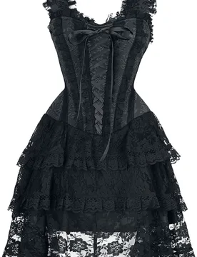 Gothic Kurzes Kleid - Kurzes Korsagen Kleid mit Spitze - S bis XXL - für Damen - Größe XL - schwarz - Frauen - female - Gothicana by EMP - FashionsVida