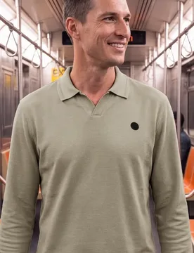 Street One Langarm Poloshirt mit Strickstruktur male Beige - Street One MEN - FashionsVida